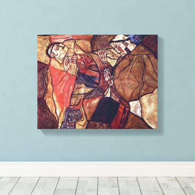 Agoni, den sista kampen av Egon Schiele Canvastryck (Insitu (trägolv))
