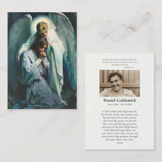 Agony i Garden Funeral Prayer Card Placeringskort (Fram/baksida)