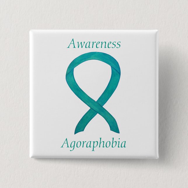 Agoraphobia Awareness Teal Ribbon Anpassningsbar P Knapp (Framsida)