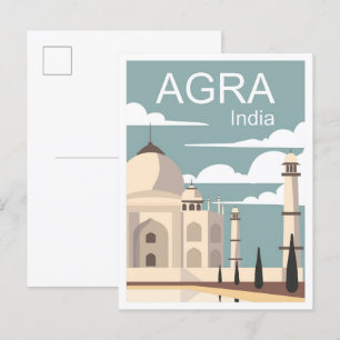 Agra India Art Vintage resor Illustration Vykort