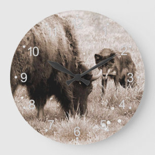 Agressiv bison och svart varg stor klocka