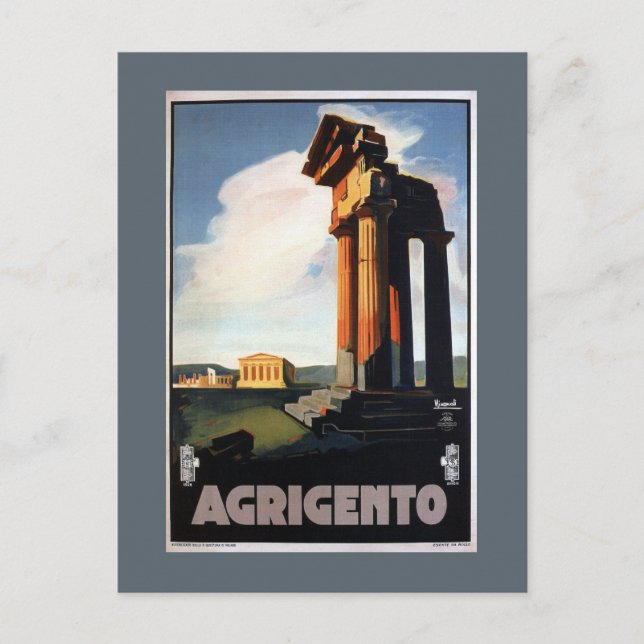 Agrigento Vintage Italy Travel Poster Vykort (Framsida)