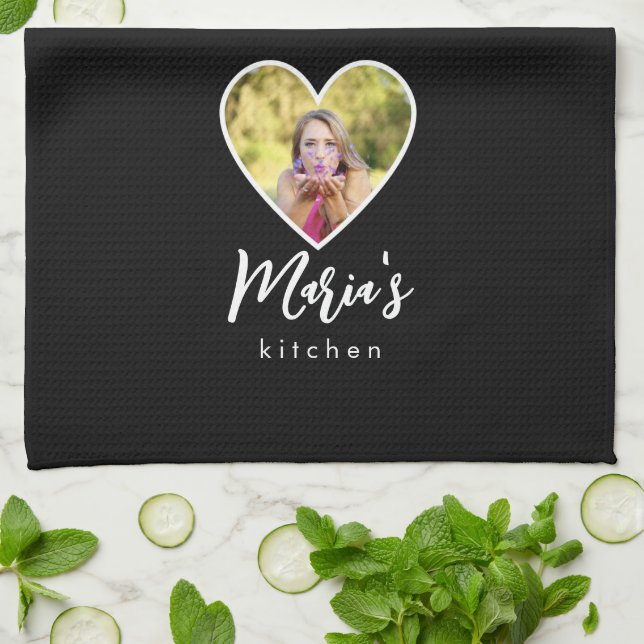 Ägt foto i svart Ram-hjärtans moderna kalligrafi Kökshandduk (Vikta)