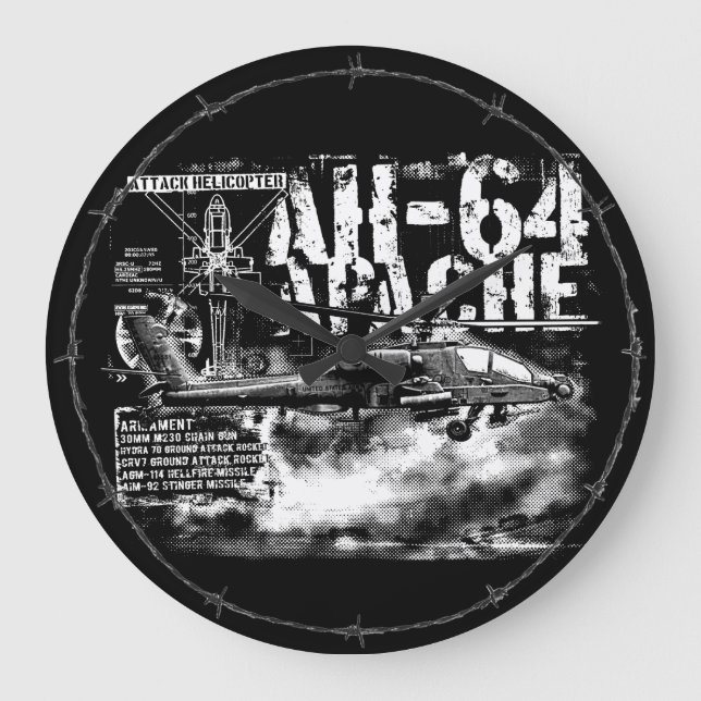 AH-64 Apache Round (Large) Wall Clock Stor Klocka (Framsida)