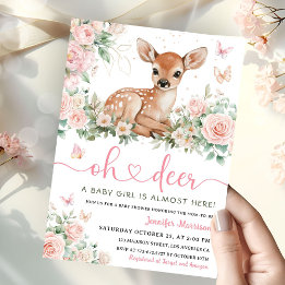 Åh Älg Baby Shower Rosa Flickinbjudan Inbjudningar