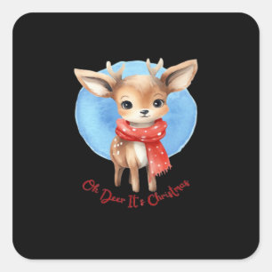 Åh Älg Det Är Jul Retro Klassisk Design Fyrkantigt Klistermärke