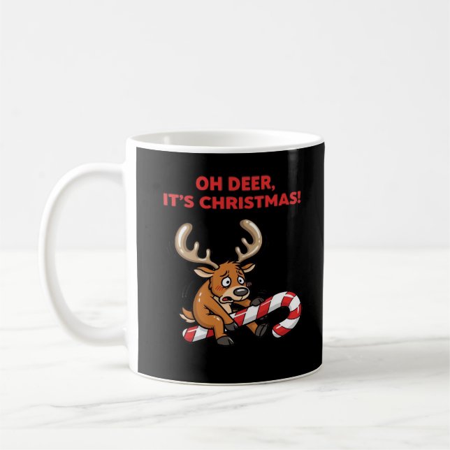 Åh Älg Det Är Jul Stressad Ren Med Söt Kaffemugg (Vänster)
