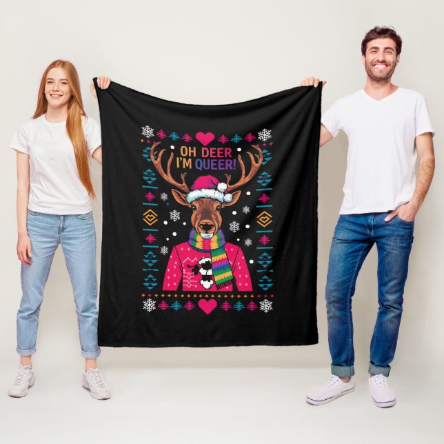 Åh Älg Jag Är Queer HBT HBTQ Gay Pride Fjul Jul Fleecefilt (På plats)