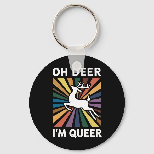 Åh Älg Jag Är Queer Regnbåge HBTQ Stolt Pride Homo Nyckelring (Framsida)