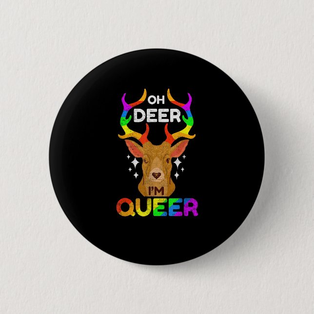 Åh Älg Queer Rolig HBTQ Pride Medvetenhet  Knapp (Framsida)