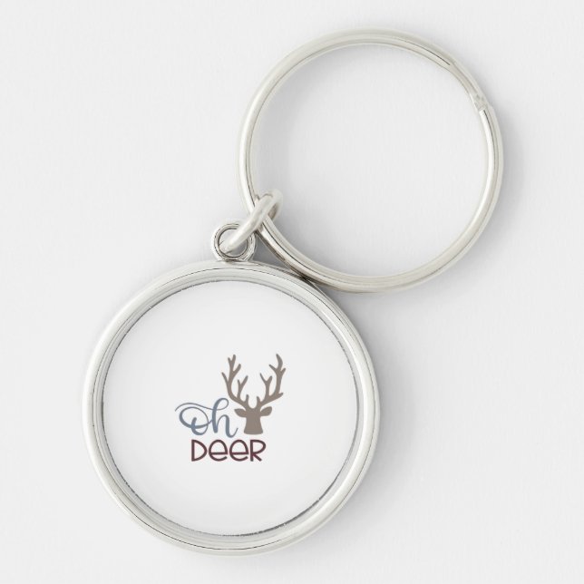 Åh Älg Retro Klassisk Design  Rund Silverfärgad Nyckelring (Framsidan)