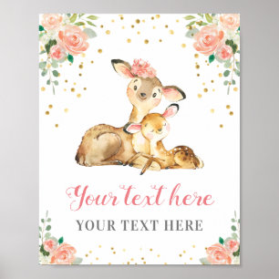 Åh Älg Skogs Babyflicka Baby Shower Anpassad Peach Poster