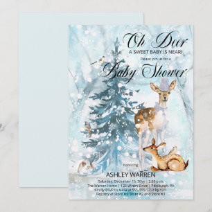Åh Älg Skogs Djur Vinter Pojke Baby Shower I Inbjudningar