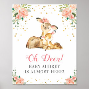 Åh Älg Skogsland Babyflicka Baby Shower Persikor F Poster