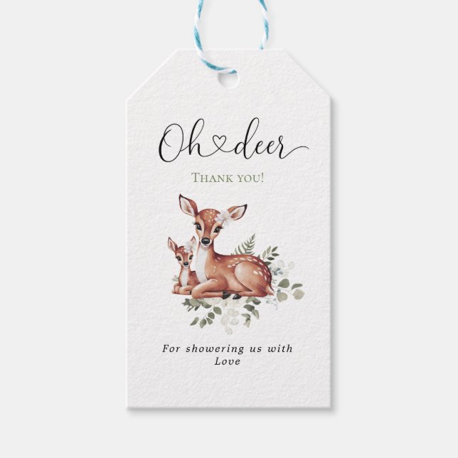 Åh älskling akvarell blommig baby shower tack  presentetikett (Framsidan)