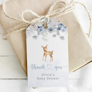 Åh älskling vinter blå silver baby shower presentetikett