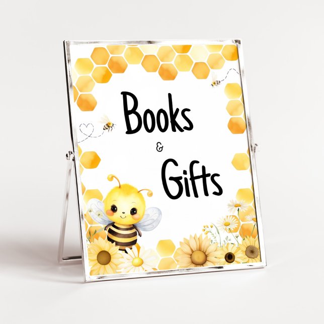 Åh Babee Bee Baby Shower Bokar och presenter Poster (Oh Babee Baby Shower Books and Gifts Sign )