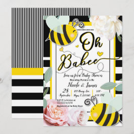 Åh BaBEE BEE Blommig Chic Gul Bebis Bebisfest Inbjudningar