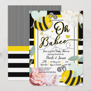 Åh BaBEE BEE Blommig Chic Gul Bebis Bebisfest Inbjudningar