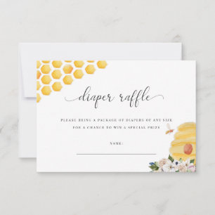 Åh Babee Gult Bee Blommigt Diaper Raffle Card Tack Kort