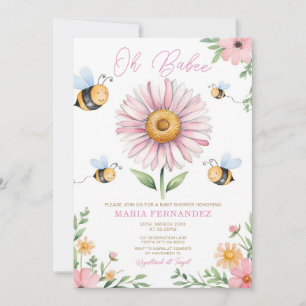 Åh Babee Mamma till Bee Baby Shower Rosa Sunblommo Inbjudningar