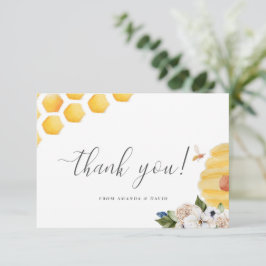 Åh Babee Watercolor Bee Gult Blommigt Baby Shower  Tack Kort