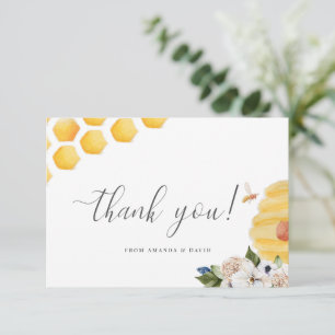 Åh Babee Watercolor Bee Gult Blommigt Baby Shower Tack Kort