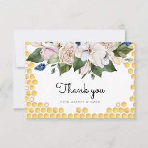 Åh Babee Watercolor Bee Gult Blommigt Baby Shower Tack Kort