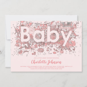 Åh Baby Akvarell Rosa Babyfirande Inbjudningar