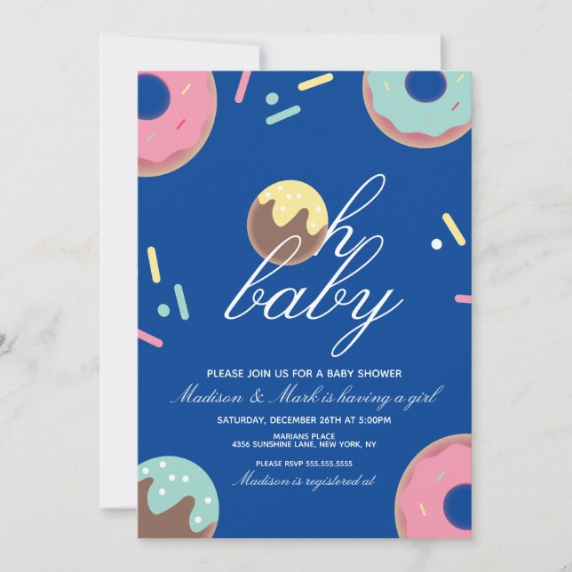 Åh Baby Baby Shower Söt Cake Pop Donut Inbjudan (Framsida)