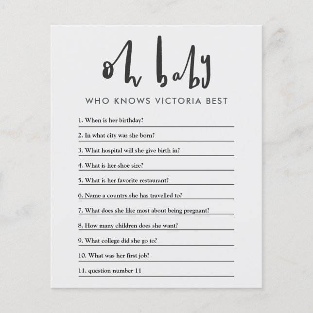 Åh baby, babydusch, party-spelflygare flygblad (Framsidan)