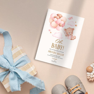 Åh Baby! Babyskor för flygande björn Rosa Ballon Inbjudningar
