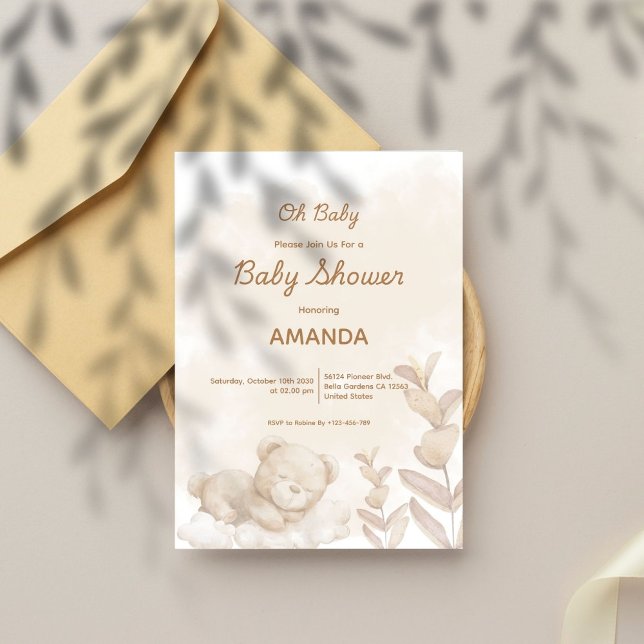 Åh Baby! Babyskor för Neutralt av häftbjörn Inbjudningar (Skapare uppladdad)