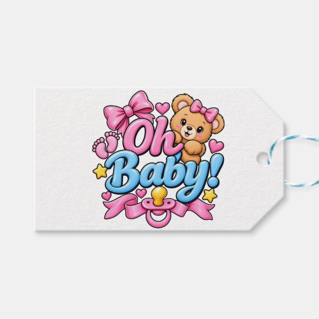 Åh Baby! Bebisens Showerfirande Design Presentetikett (Framsidan (Horisontell))
