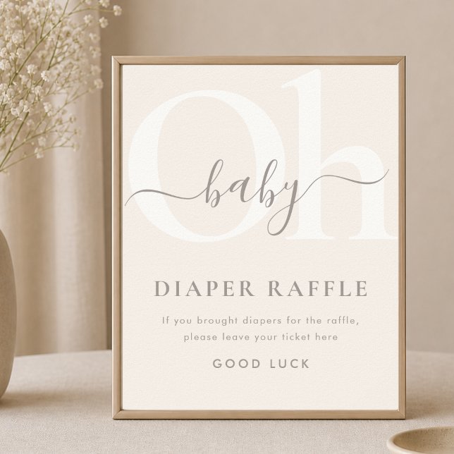 Åh Baby Beige Neutral Dusch Blöja Lotteri Skylt (Skapare uppladdad)