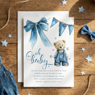 Åh Baby Blå Jean Baby Denim Baby Barnfest Inbjudningar