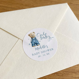 Åh Baby Blå Jean Baby Denim Baby Shower Runt Klistermärke