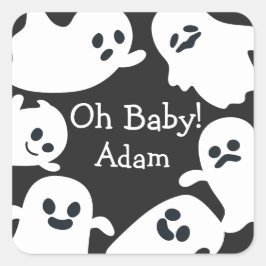 Åh Baby! Black & White Halloween Fall Baby Shower Fyrkantigt Klistermärke