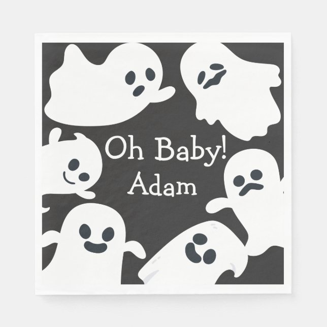 Åh Baby! Black & White Halloween Fall Baby Shower Pappersservett (Framsidan)