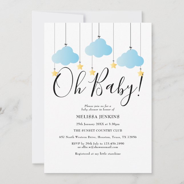 Åh baby blinkar blinkar blå baby shower sprinkle inbjudningar (Framsida)