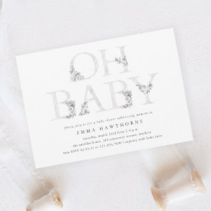 Åh Baby Blommig Typ Könsneutral Baby Shower Inbjudningar