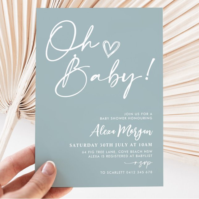 Åh Baby blue babyvisare - inbjudan minimalistisk (Oh Baby Baby Shower Invitation | Matching items available.)