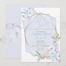 Åh Baby blue Blommigt Baby Shower Crystal Ram Inbjudningar