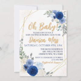 Åh Baby blue Blommigt Baby Shower Inbjudningar