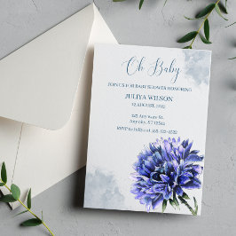 Åh Baby blue blommigt babydusch Inbjudningar