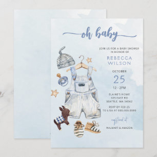 Åh Baby blue Boho Boy Baby Shower-inbjudan Inbjudningar