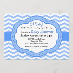 Åh Baby blue Chevron Baby Shower Inbjudningar
