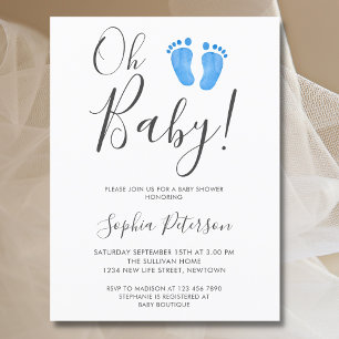 Åh Baby blue Feet Baby Shower Inbjudan Vykort
