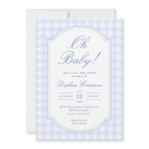 Åh Baby Blue Gingham Bebis firande