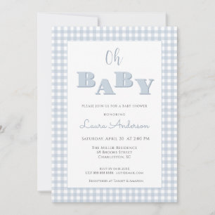 Åh Baby Blue Gingham Check Pojke Baby shower  Inbjudningar
